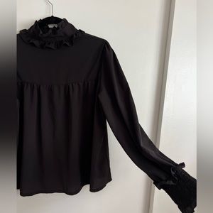 Women’s Black Modest Dress Shirt Jet Black with collar